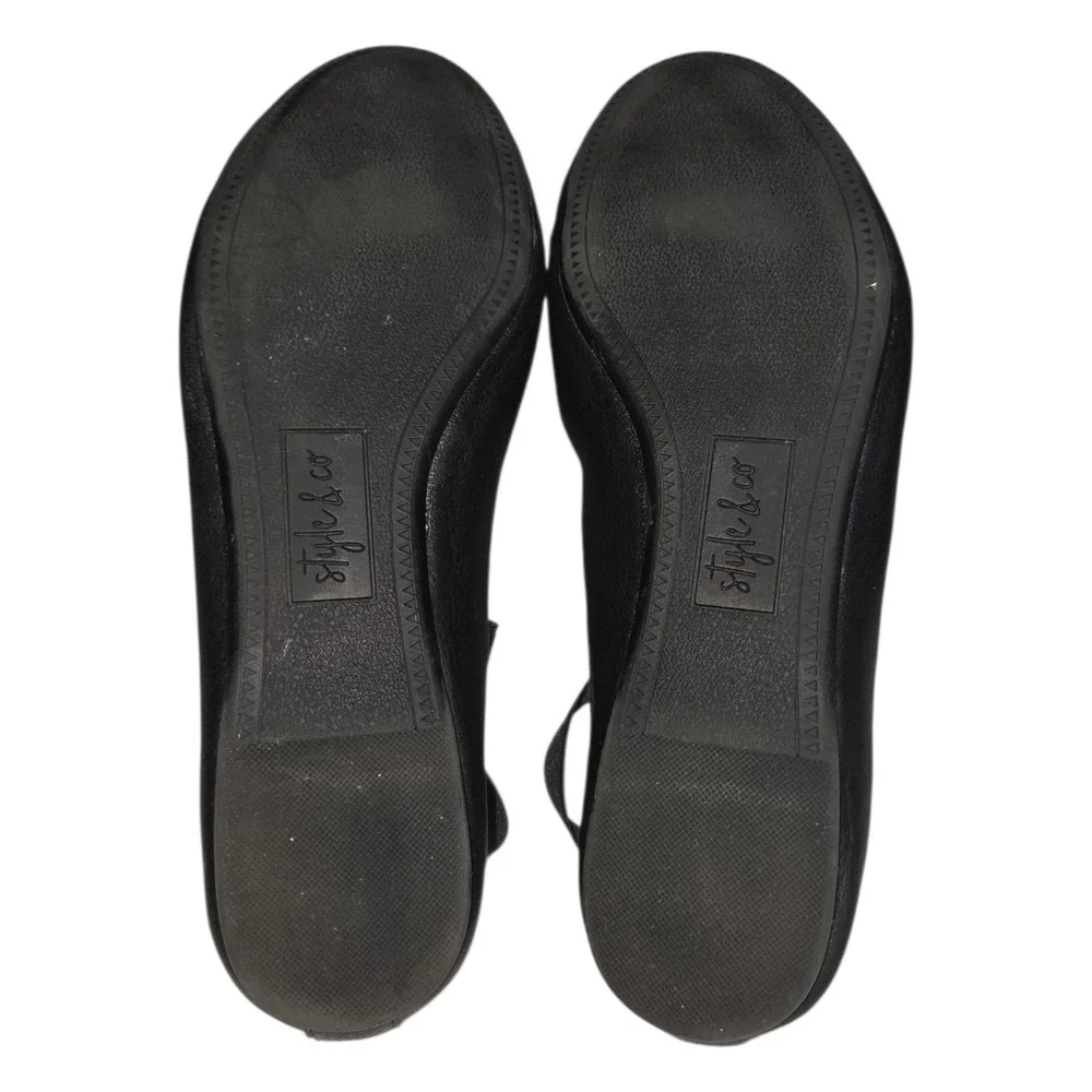 Style & Co Beaa Black Ankle Strap Ballet Flats Round Toe Shoes Womens 9